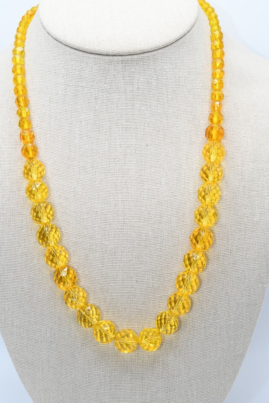 Vintage Gold Glass Faceted Bead Necklace Graduated 21 Inch Statement
